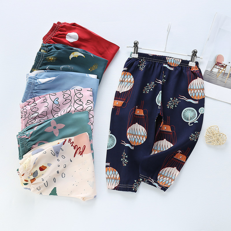 Children's mosquito-proof pants summer girls' bloomers cotton silk children's pants air conditioning pants boys' cropped pants beach pants wholesale