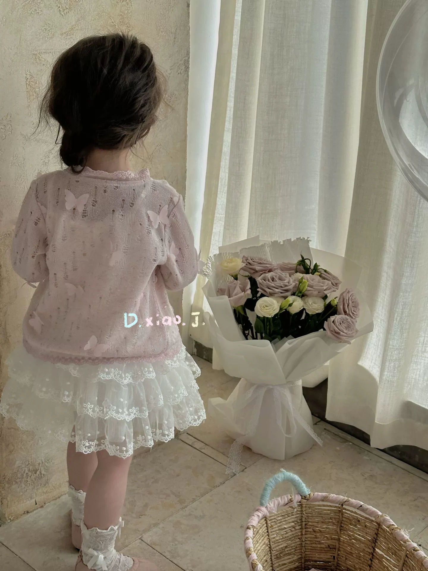 大小卷 Spring children's set, cute lace cardigan, lifting effect