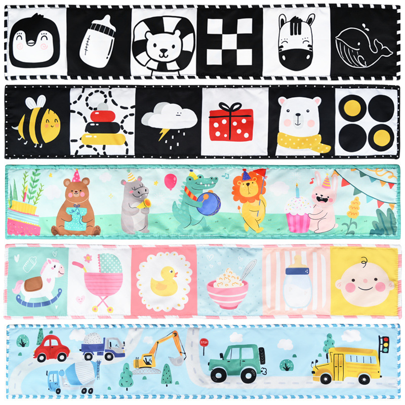 Bebé blanco y negro colorido cama libro de tela infantil educación temprana con BB dispositivo juguete de estimulación visual no desgarrar libro de tela de iluminación