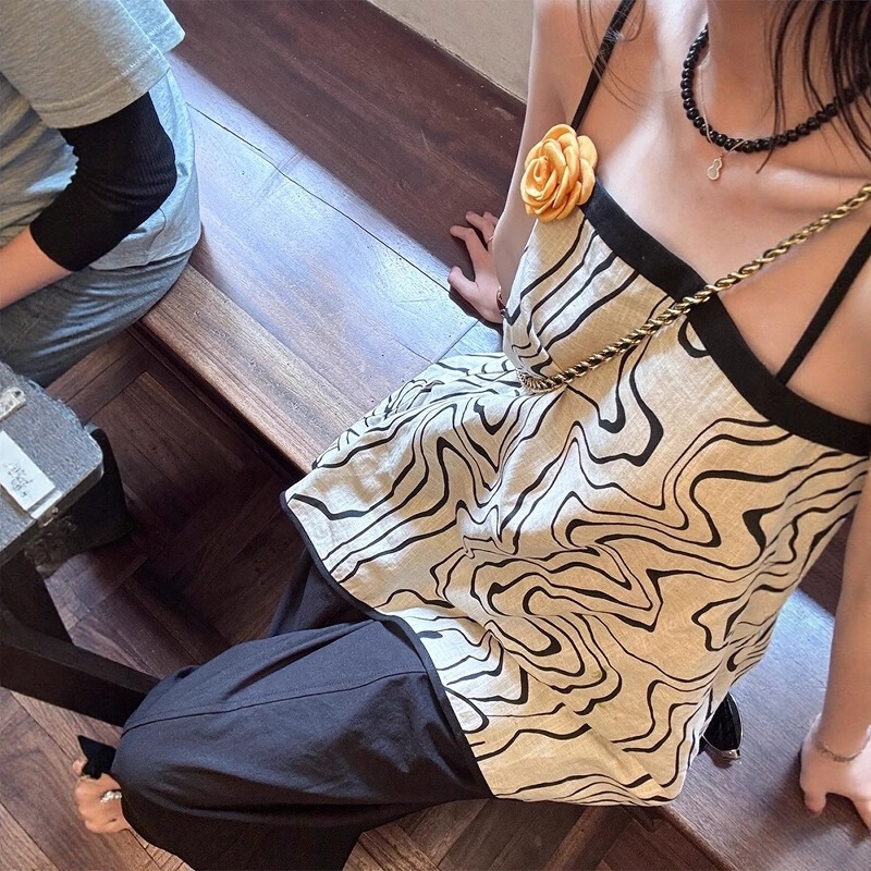 Thai Retro Contrasting Color Splicing Camisole Women's Summer Unique Western Style Shirt Sleeveless Outer Wear Tube Top