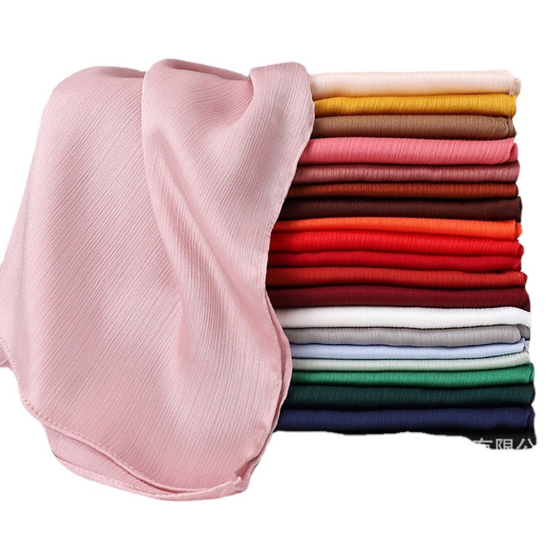 Hot-Selling Malaysian and Indonesian Natural Crinkled Single-Color Long Scarf, Breathable Shiny Satin Scarf, Shawl, Headscarf