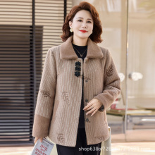 妈妈冬装仿水貂绒加绒外套新款中年女装洋气加厚显瘦棉衣百搭外套