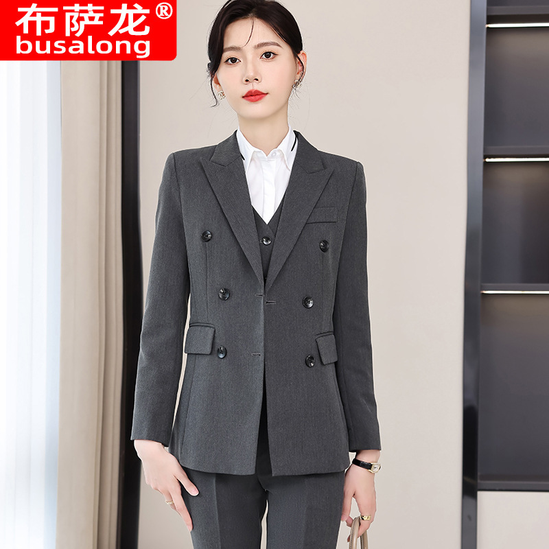 New Busalong Women's Long-Sleeved Professional Suit with Trousers Formal Suit Workwear for Women 8941