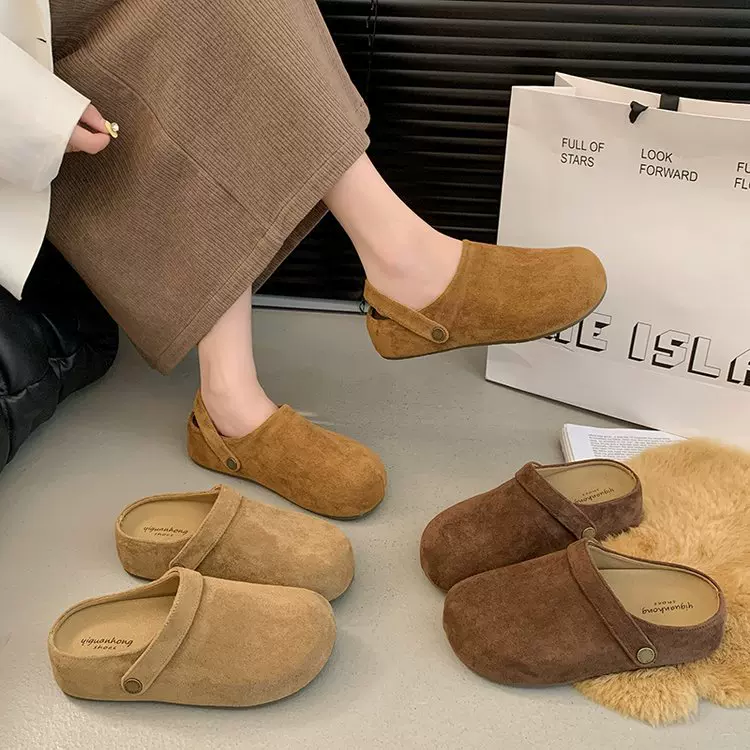 内增高两穿勃肯拖鞋女外穿2025秋季新款厚底一脚蹬懒人包头半拖鞋