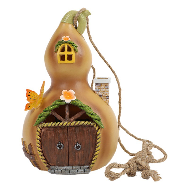 Artificial pared colgante calabaza casa decoración al aire libre patio árbol colgante lámpara solar paisaje resina creativa regalo decorativo