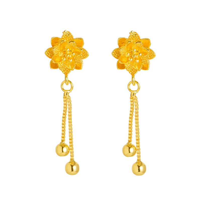 Pendientes de camelia de estilo antiguo Pendientes de verano de alta calidad para niñas con borlas Pendientes de oro de arena vietnamita que no se desvanecen durante mucho tiempo