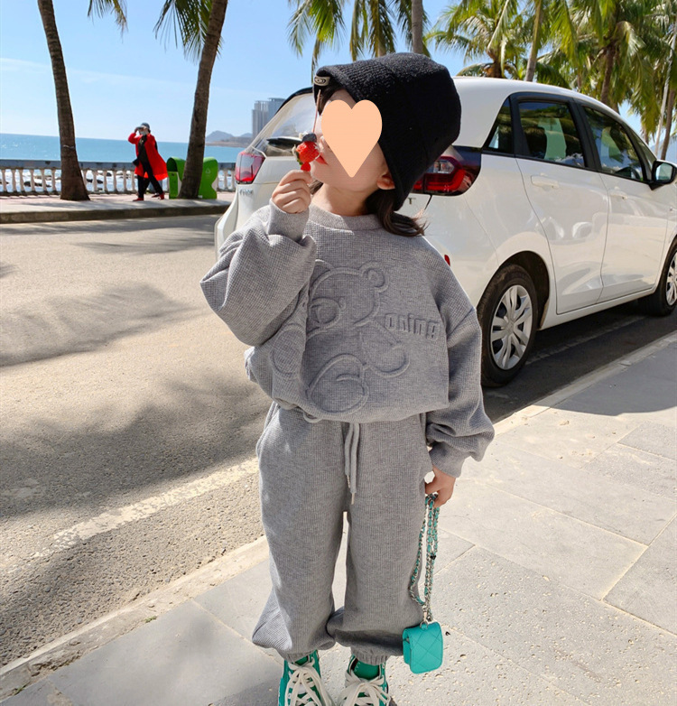 Ensemble sweat à capuche et pantalon motif ours pour fille_voghion.com