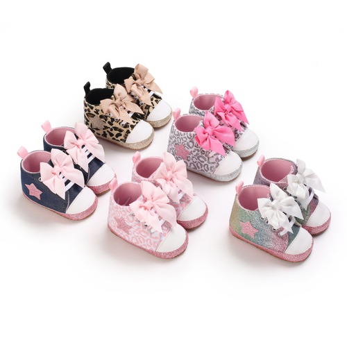 Spring and Autumn Style 0-1 Year Old Girls' Laced Learning to Walk Shoes with High Collar Soft Sole Baby Shoes