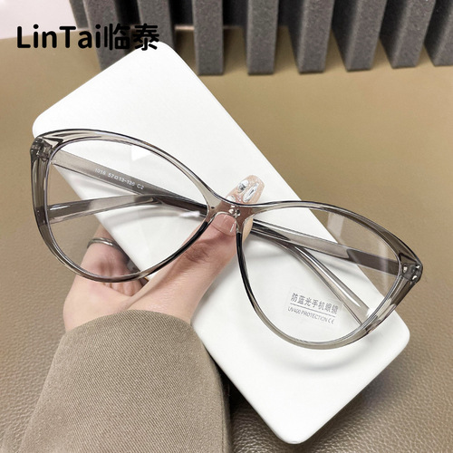 1016 New European and American style cat eye black frame myopia glasses natural beauty tool for big face slimming flat light blue light protection 