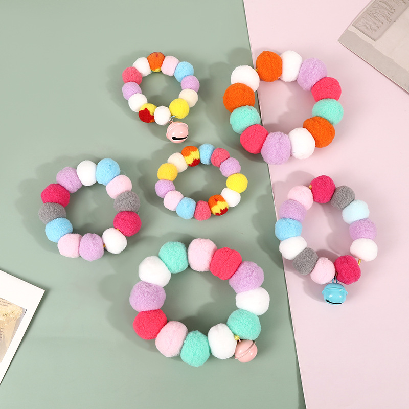 Colorful Plush Ball Small Cat Collar Cute Pet Decor Necklace Accessory Dog Plush Ball Bell Scarf Wholesale