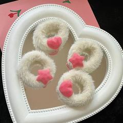 ins簡約蜜桃粉星星毛絨圈可愛植絨秋冬愛心髮飾發繩少女日系馬尾