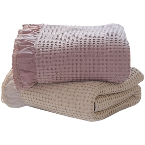 PK7J Korean Lotus Edge Gauze Blanket Honeycomb Pure Cotton Washcloth Quilt Summer Cool Blanket Single Double Air Conditioner Blanket Rest
