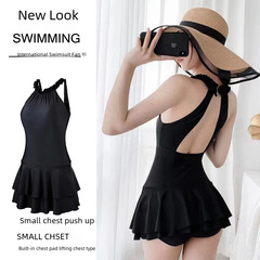 Black Skirt-style Beauty Back Hot Spring Swimsuit for Women, Fairy-like, Korean Instagram Influencer, Sexy Backless, Abdominal Covering, Slimming, Conservative