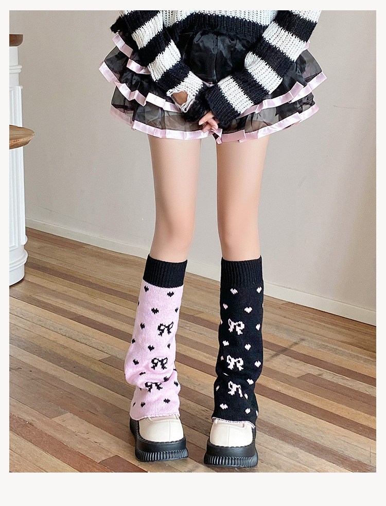 Scaldamuscoli "Scaldamuscoli Y2K con fiocco e cuore – Calzini in maglia reversibili per donna (stampa rosa/stella, taglia unica, stile Sweet Subculture)"_voghion.com