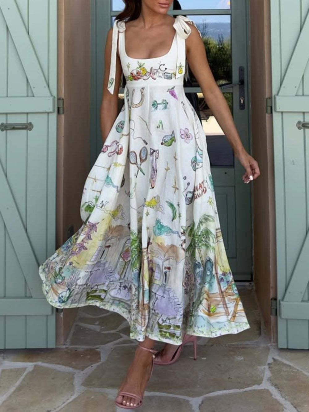 Women's Clothing Women's Fashion Printed Sundress Midi Skirt Style Vacation Wear Spring Summer For Formal & Casual For Women_ecoleips.com