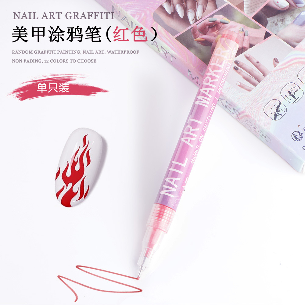 Uña graffiti pluma dibujada a mano pluma DIY desgaste de pintura de uñas pluma acrílico 0.5 pluma de aguja 12 color conjunto