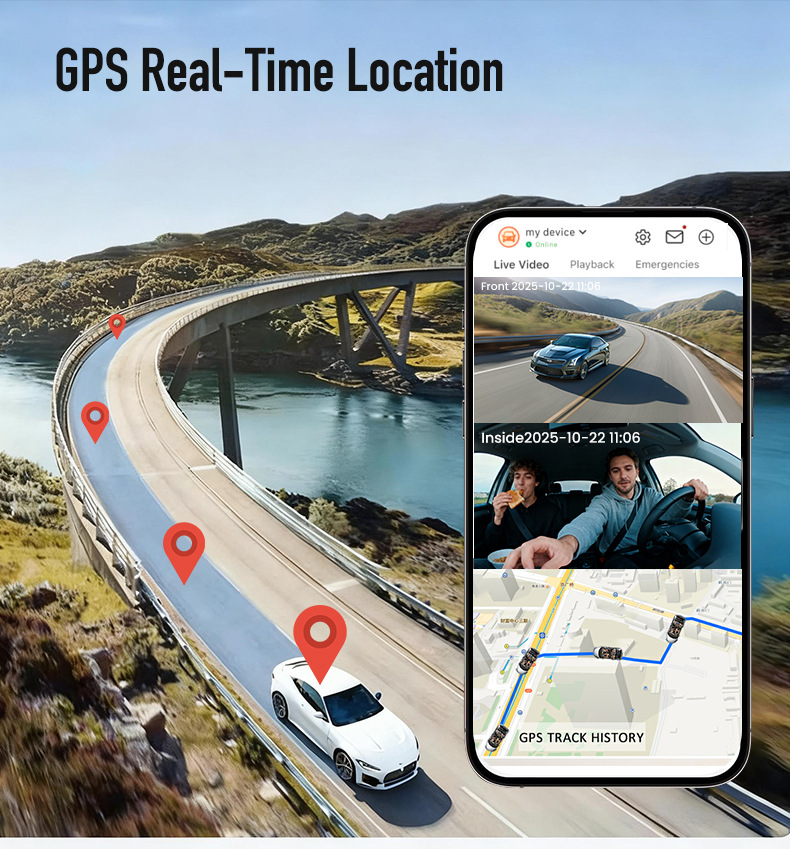 Cross-border 4G dashcam with four 4K cameras, remote monitoring, 24-hour surveillance, ADAS, BSD warning, and fleet management