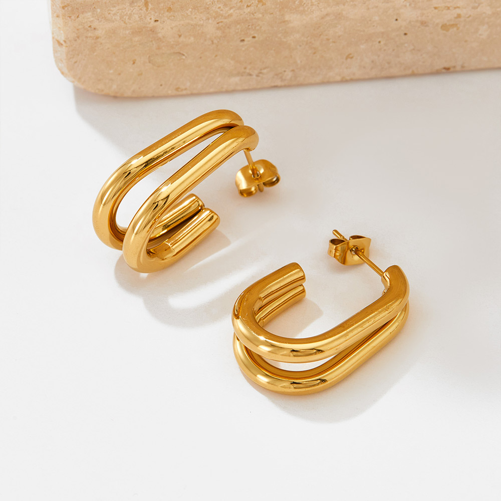 304 Stainless Steel Material Geometric Pattern Women'S Gender PVD Coated Real Gold Plated 16K Gold White Gold Plated Gold Plating Geometric 304 Stainless Steel Retro Streetwear Waterproof Non Tarnish Ear Studs