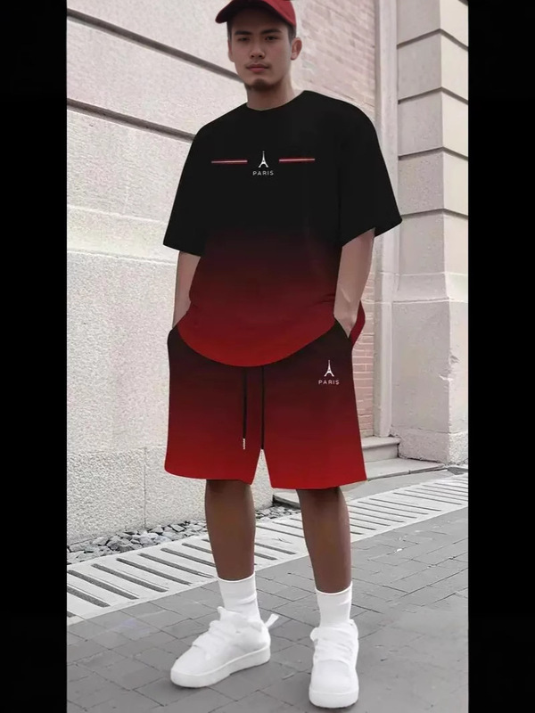 Amazon TEMU ホットセール 3D プリントクロスボーダー夏ルーズ通気性半袖ラウンドネック Tシャツショーツツーピーススーツ|undefined