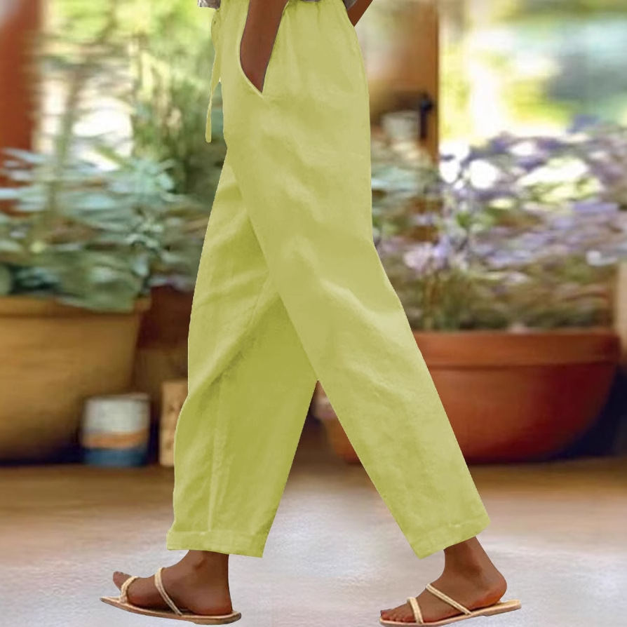 2025 New European and American Cross-Border E-Commerce Hot-Selling Women's Elastic Waist Slimming Fake Flap Pocket Pants Drawstring Literary Casual Pants