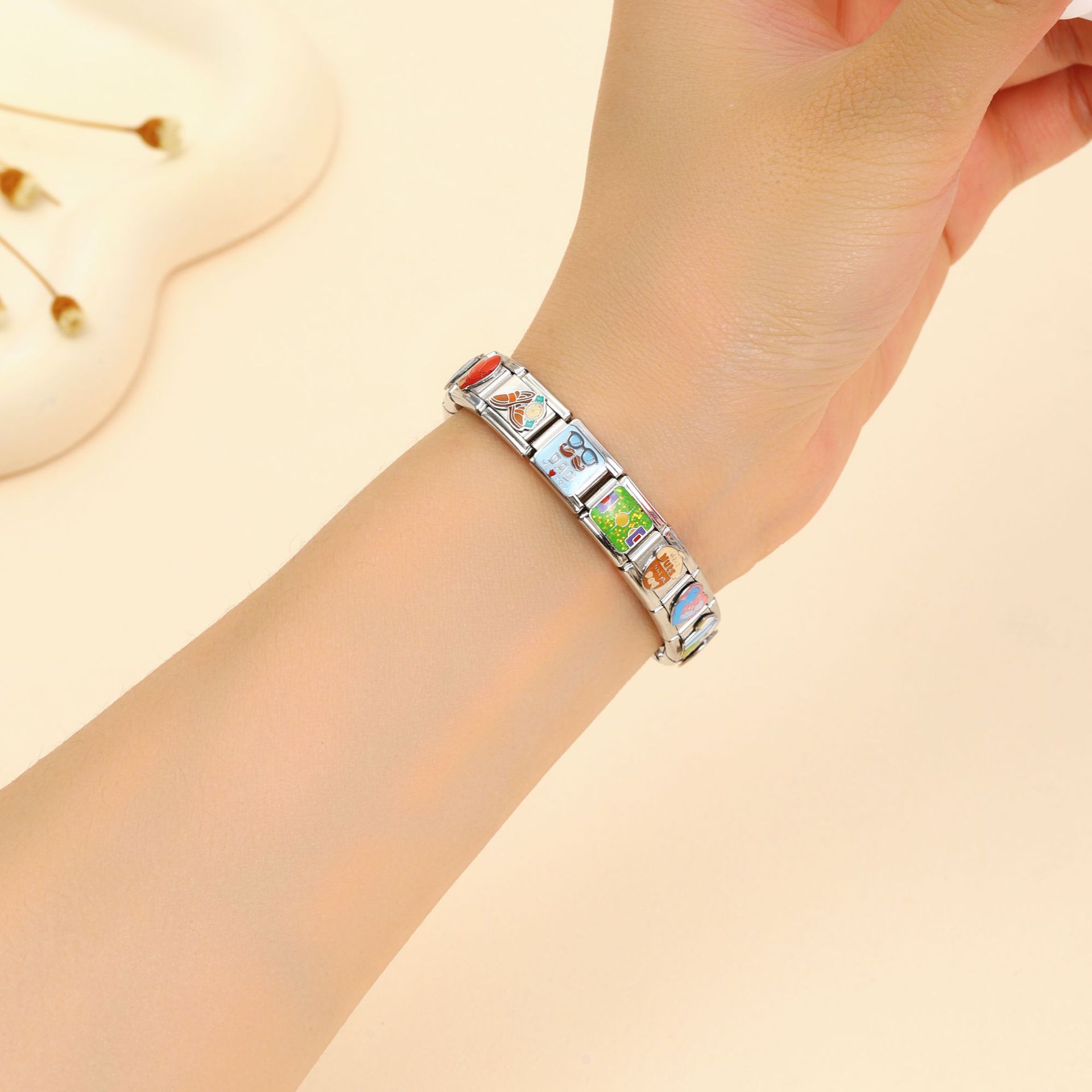 英国时尚复古不绣钢手链女 手工模块朋克DIY派对圣诞绿松石手串女