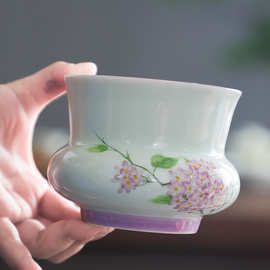 手绘釉下彩绣球花建水家用陶瓷茶渣缸茶水盂功夫茶具茶洗杯洗大号