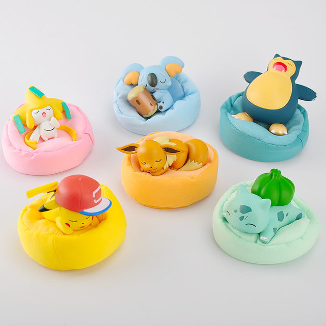 Genuine Anime Toy Boxed Pokemon Figures Kawaii Pikachu Snorlax Bulbasaur  Eevee sleeping position Model For kid Birthday Gifts