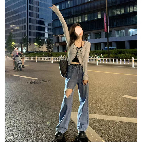 Sweet and Spicy Sister Top Inner Knit Sweater for Women 2025 Spring Design Pure Desire Backless Camisole Long Sleeve Top Set