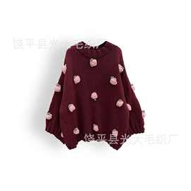 美式欧美立体花朵装饰毛衣圆领简约秋季新款简约高级感毛衣ins风