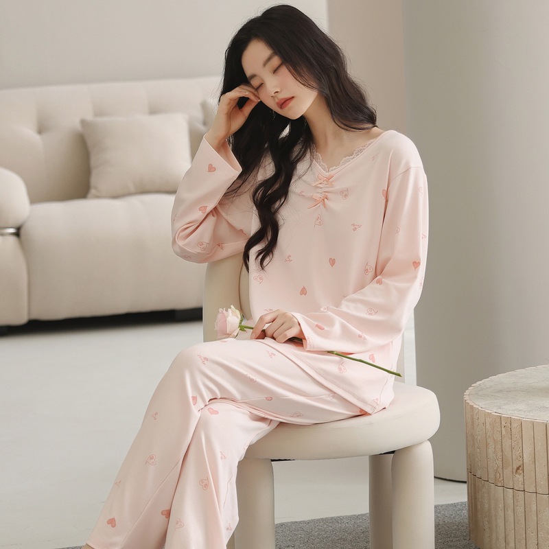 爽棉睡衣女款春秋款女2025新款纯棉可外出女士长袖秋季条纹家居服|undefined