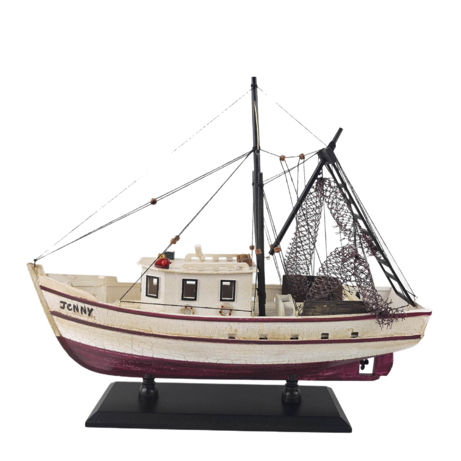 Jenny modelo de barco de pesca nostálgico hecho a mano de madera sólida hace viejos decorados de escritorio creativos para el hogar regalo barco artesanal