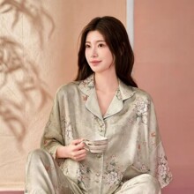 2026夏季国风印花冰丝长袖睡衣女母亲节送妈妈家居服