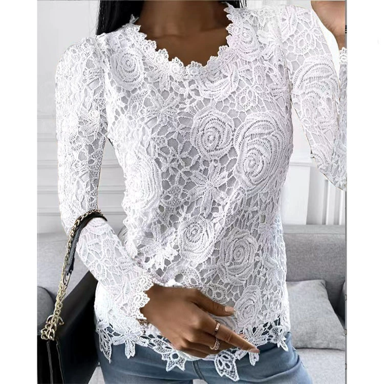 Осенняя полумодель lace длинный рукав, Amazon, wish, европейский стиль