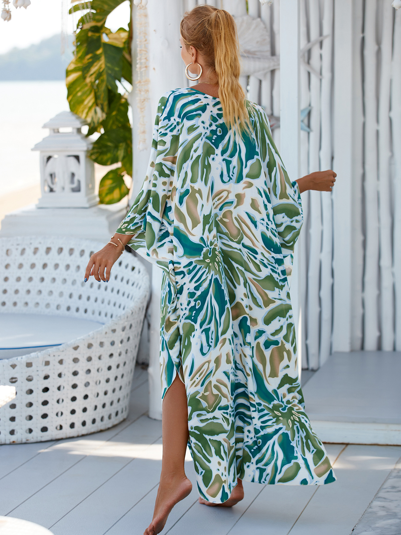 224g Weight Sunscreen Shirt Outerwear Type 3/4 Length Sleeve Sleeve Length Polyester Fabric Type Long Top Length V Neck Neckline Printing, Leopard Pattern Spring&Summer Season Women's Gender Vacation, Beach Style Women's Printing Leopard Vacation Beach Cover Ups 173