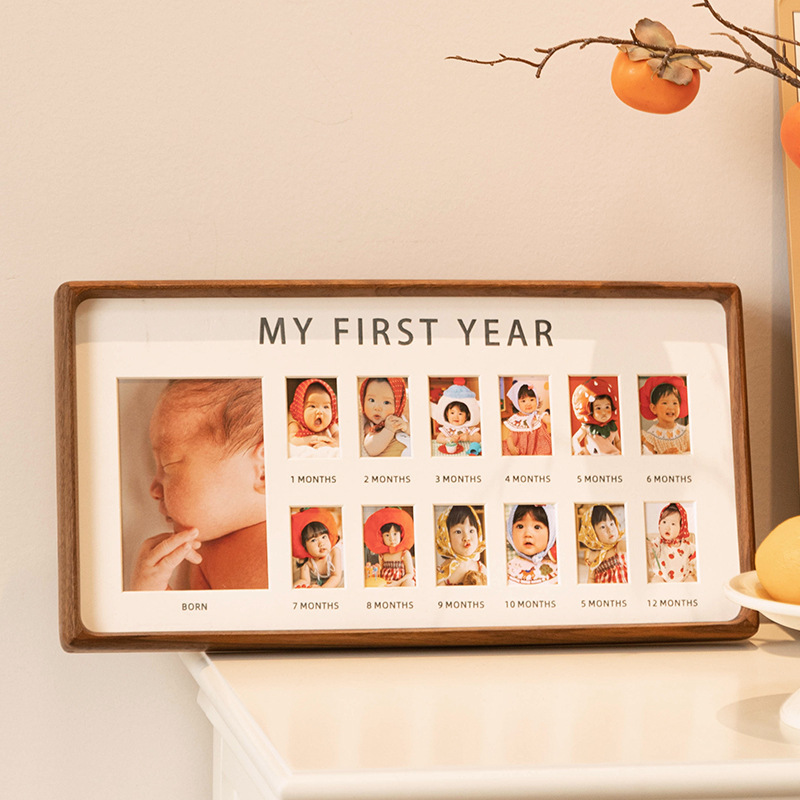 Baby's 12-month anniversary photo frame display stand, children's photo one-year birthday decoration, growth commemorative gift