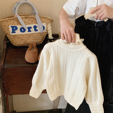 甜茶妈女童2023秋冬兔绒花边泡泡袖毛衣女宝宝针织羊毛打底衫