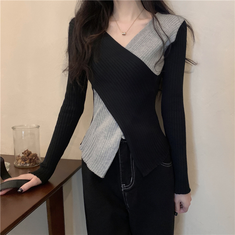 Aria Basics Women's Slim Fit V-neck Knit Pullover European Style_voghion.com