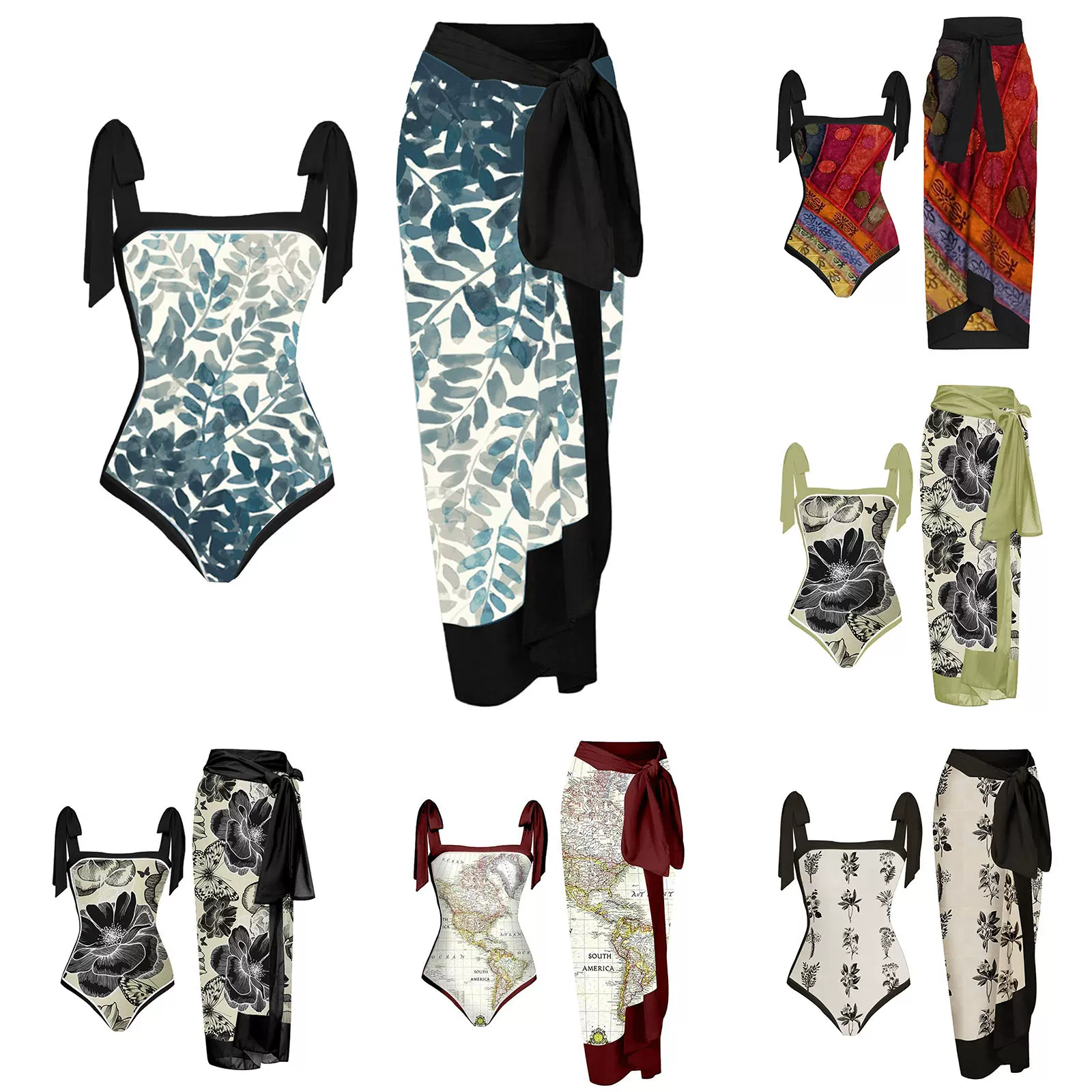 2023欧美连体保守遮肚显瘦度假沙滩温泉泳衣bikini复古连体比基尼