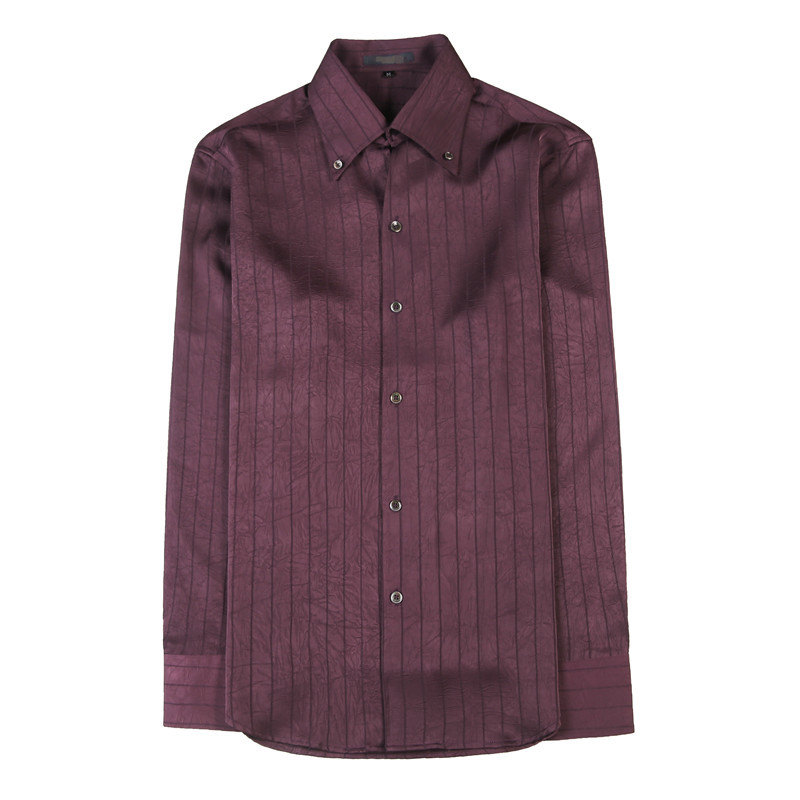 Otoño 2023 camisa de manga larga elegante camisa arrugada en relieve de alta calidad para hombres camisa de cuello alto cuello abierto con cuello en V