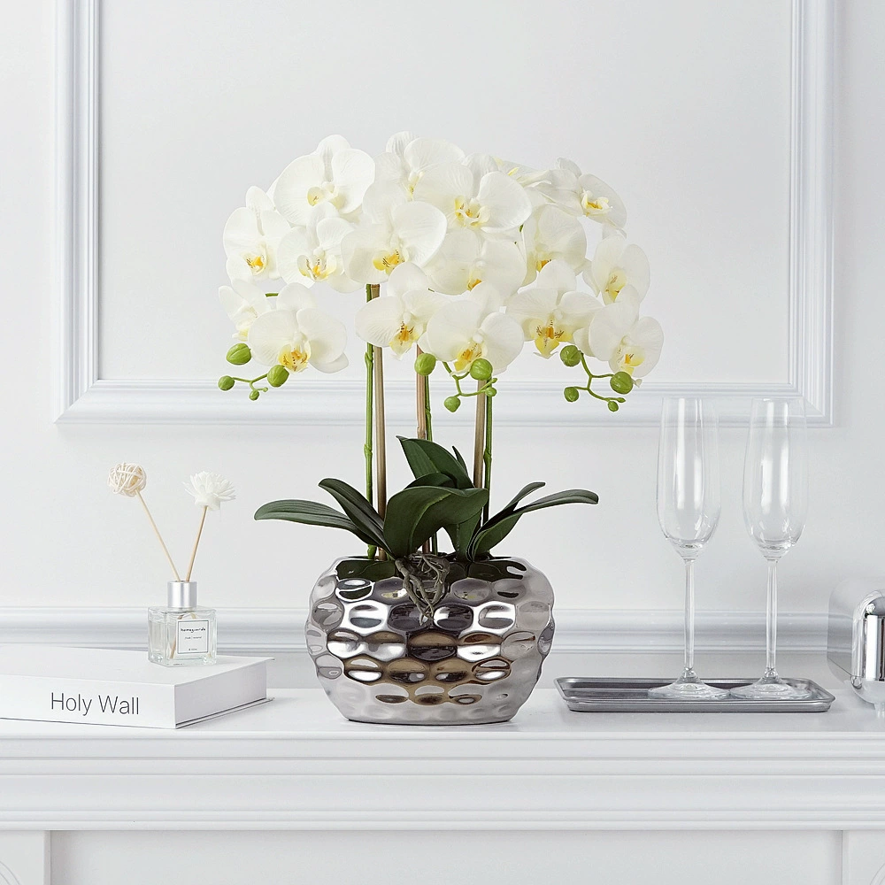 Симуляция искусственный цветок Phalaenopsis в горшке набор искусственного цветка из шелка