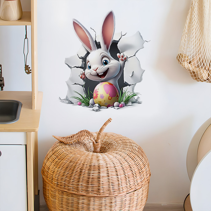 Cross-Border Foreign Trade Easter Wall Stickers 3D Wall-Breaking Cute Rabbit Eggs Children's Room Wall Decoration Stickers