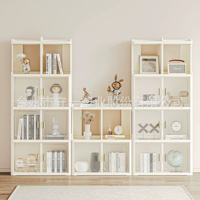 Multilayer cream bookcase, universal storage system, 2023 collection