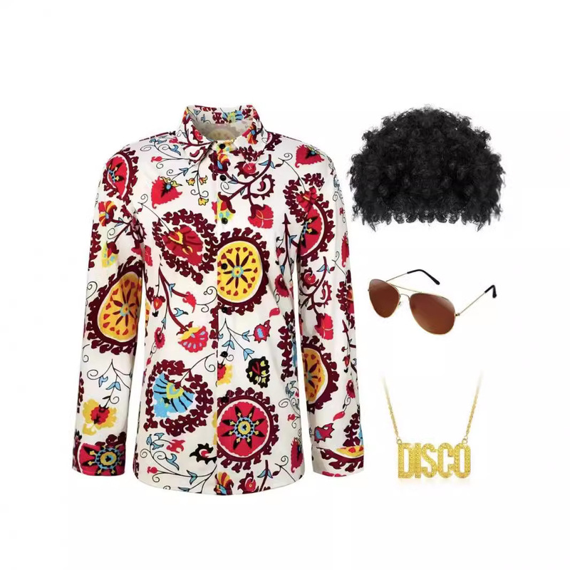 Amazon Halloween Hippie Men's 70S Disco Costume Retro Floral Shirt