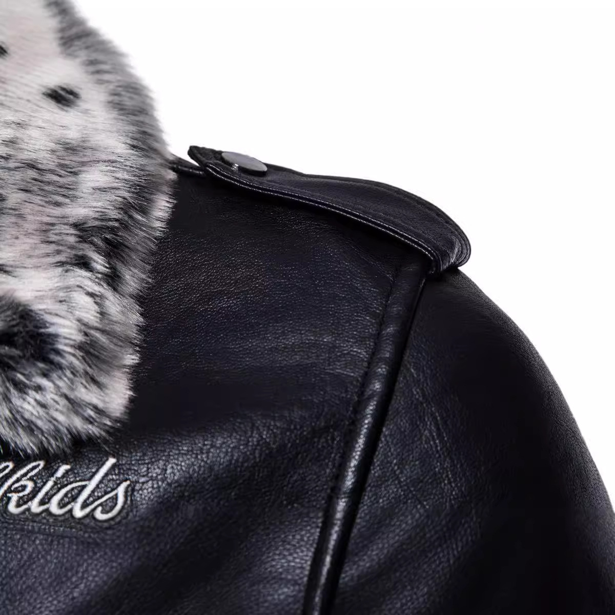New fur one-piece PU motorcycle lapel men's plus velvet thick leather jacket_voghion.com