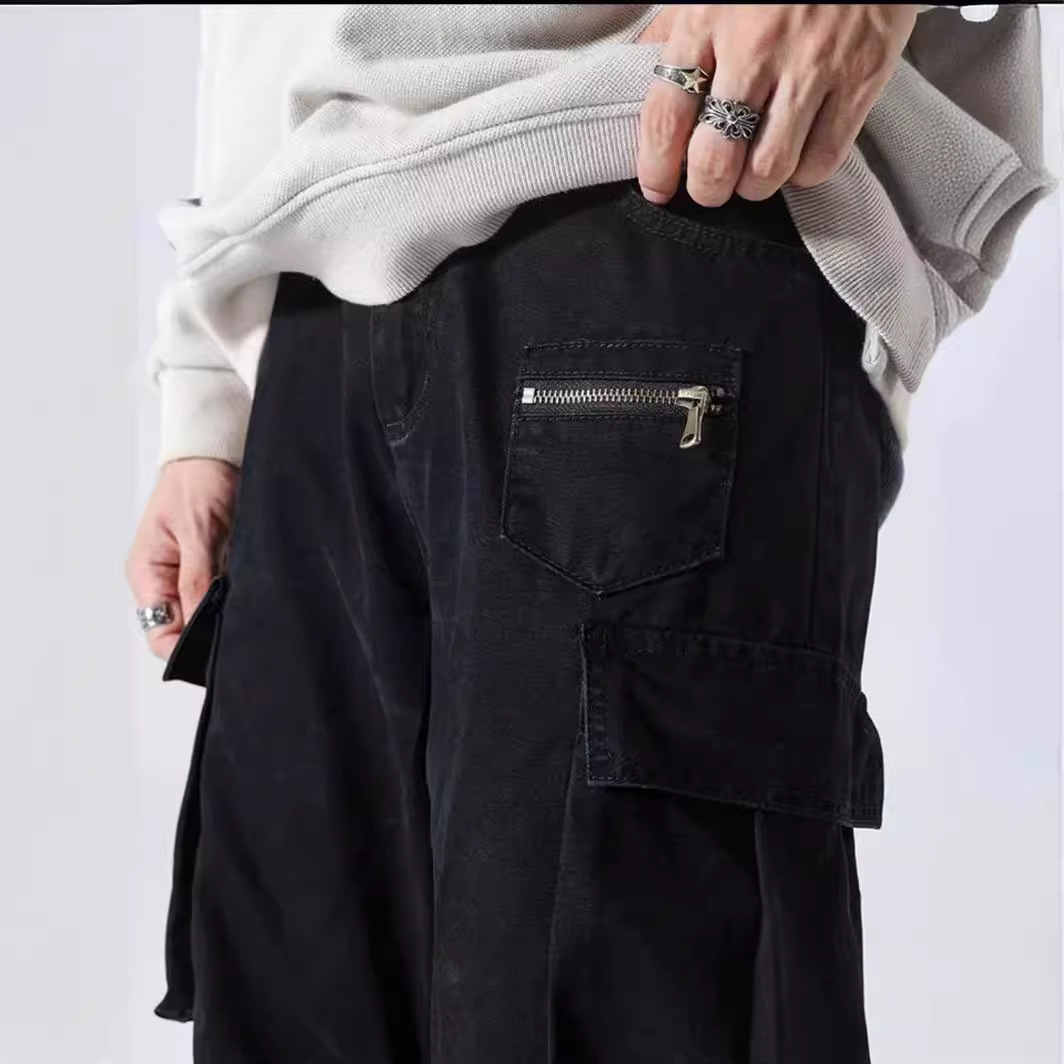 Xxbro mono americano de calle para hombre pantalones de pierna recta con múltiples bolsillos al aire libre pantalones casuales sueltos de moda ins