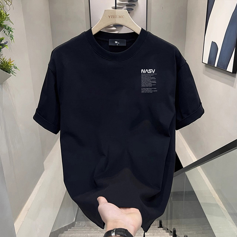 夏季新款时尚男装T恤短袖极简设计图印花圆领时尚潮牌百搭男重磅