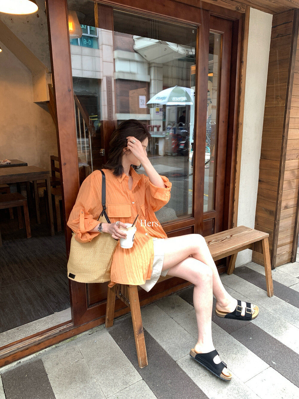 Áo sơ mi nữ dài tay cổ bẻ phối nếp gấp phong cách lão tiền — xám nhạt, màu cam, màu trắng chi tiết 35