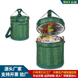 BSCI工厂定制圆形保温包大容量双层保鲜冰包可折叠便携午餐保温袋