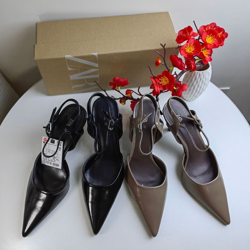 ZA2024 New Pointed European and American Style High Heel Thin Heel Shallow Mouth Rear Strap Dew Heel Fashion High-end Baotou Sandals for Women