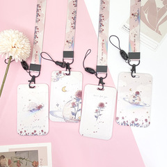 Creative girly heart pink rose book card holder campus card water card card ID holder badge with lanyard